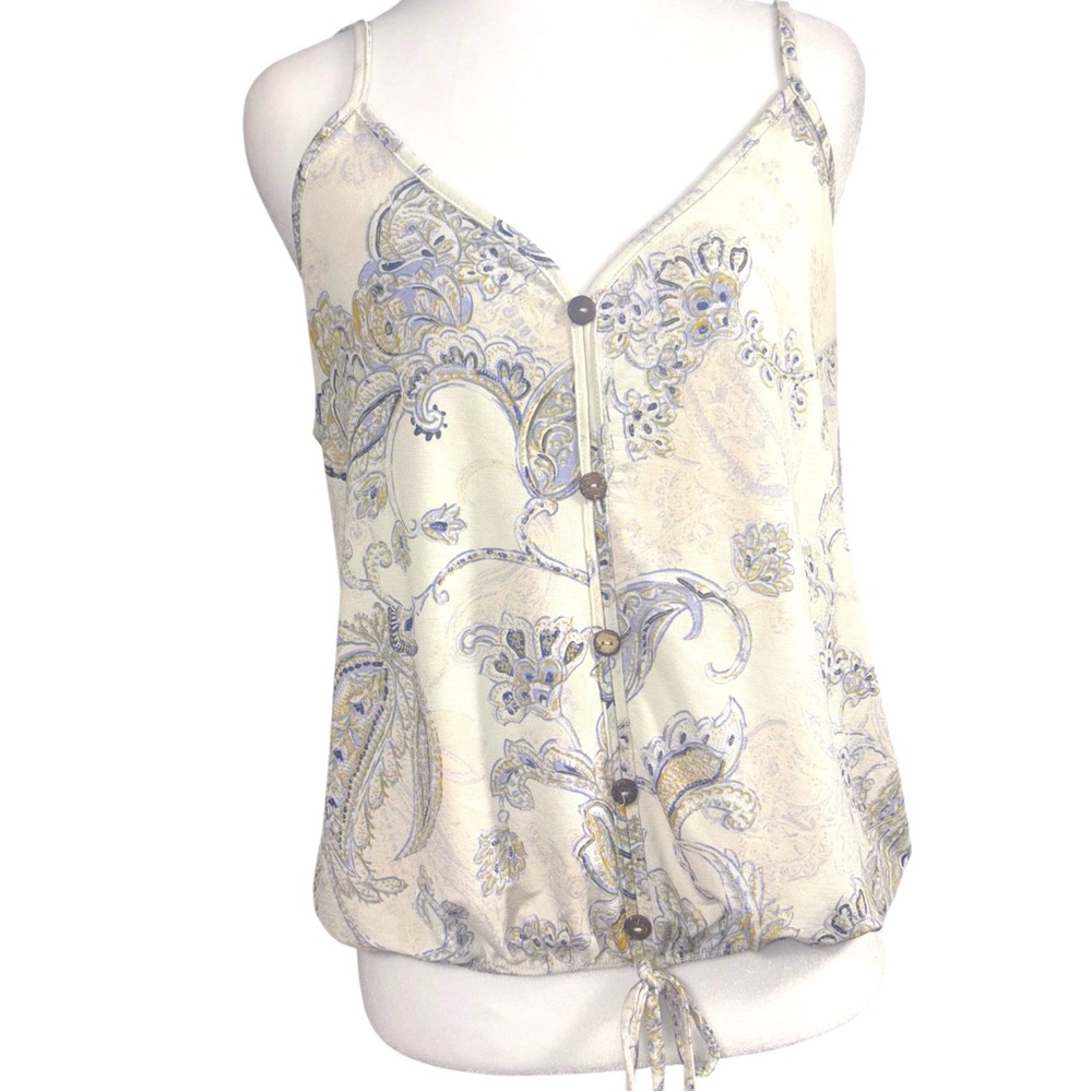 Lavish Women Boho Tank Top S/M Casual Chic Camisole Adjustable Blouse Cream